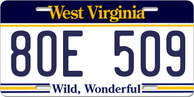 WV license plate 8OE509