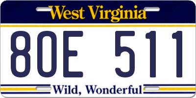WV license plate 8OE511