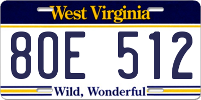 WV license plate 8OE512