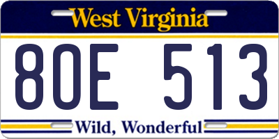 WV license plate 8OE513
