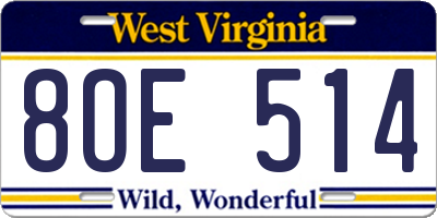 WV license plate 8OE514