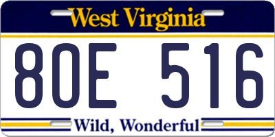 WV license plate 8OE516