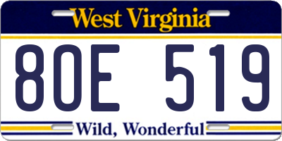 WV license plate 8OE519
