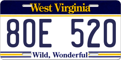 WV license plate 8OE520
