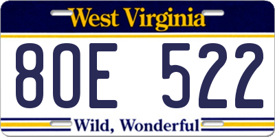WV license plate 8OE522