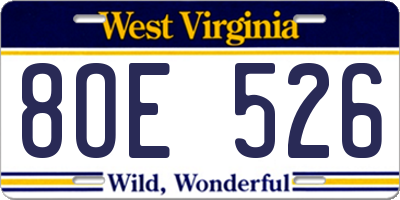 WV license plate 8OE526