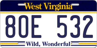 WV license plate 8OE532