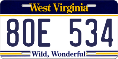 WV license plate 8OE534