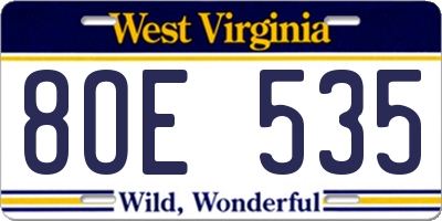 WV license plate 8OE535