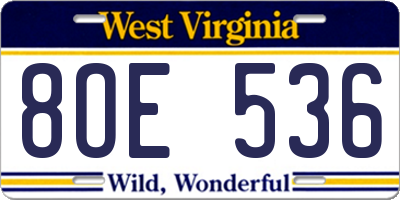 WV license plate 8OE536