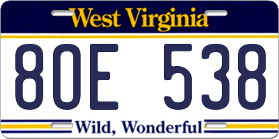 WV license plate 8OE538