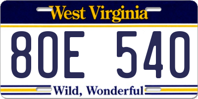 WV license plate 8OE540