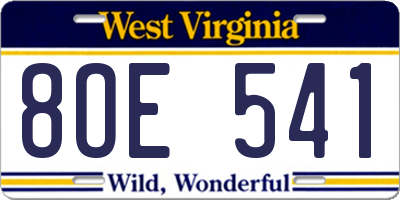 WV license plate 8OE541