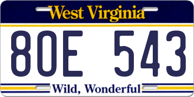 WV license plate 8OE543