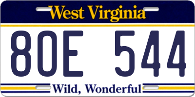 WV license plate 8OE544