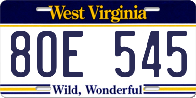 WV license plate 8OE545