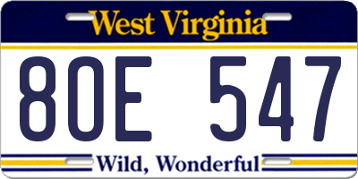 WV license plate 8OE547