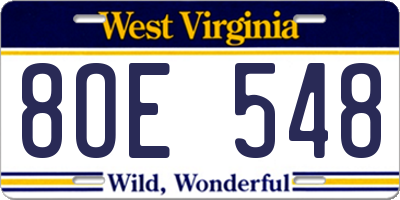 WV license plate 8OE548