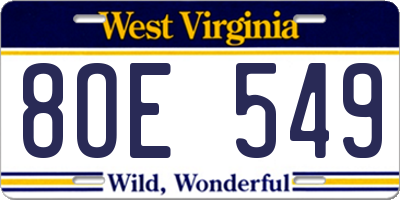 WV license plate 8OE549