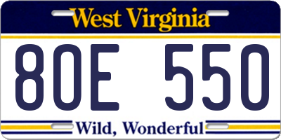 WV license plate 8OE550