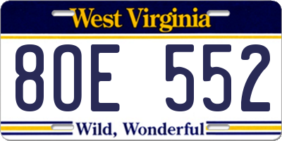 WV license plate 8OE552