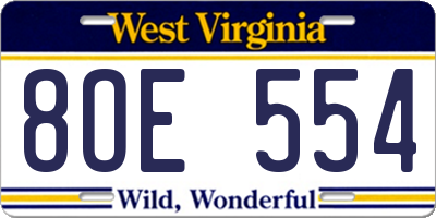 WV license plate 8OE554