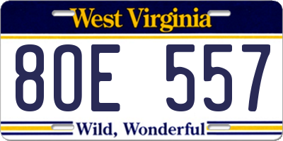 WV license plate 8OE557