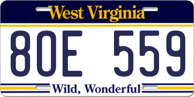 WV license plate 8OE559