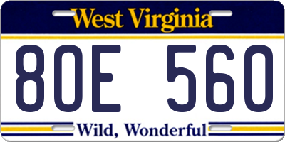 WV license plate 8OE560