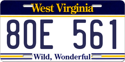 WV license plate 8OE561