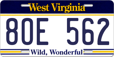 WV license plate 8OE562