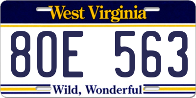 WV license plate 8OE563