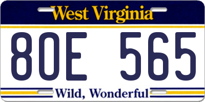 WV license plate 8OE565
