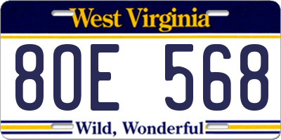 WV license plate 8OE568