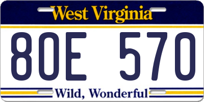 WV license plate 8OE570