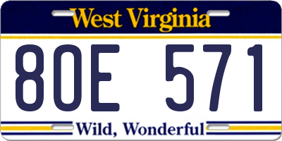 WV license plate 8OE571