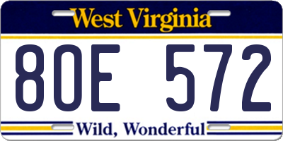 WV license plate 8OE572