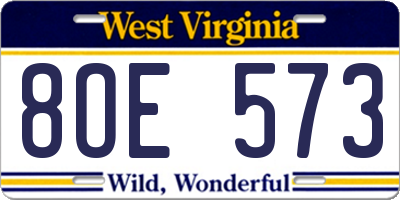 WV license plate 8OE573