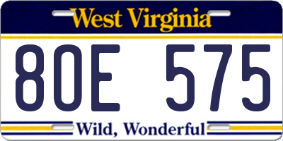 WV license plate 8OE575