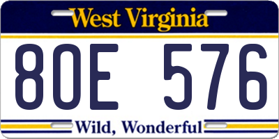 WV license plate 8OE576