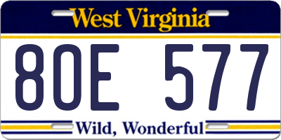 WV license plate 8OE577