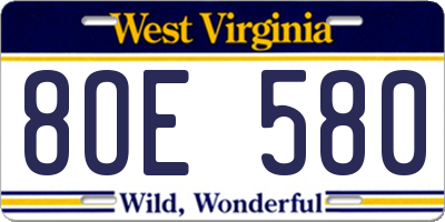 WV license plate 8OE580
