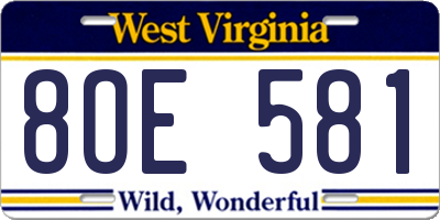 WV license plate 8OE581