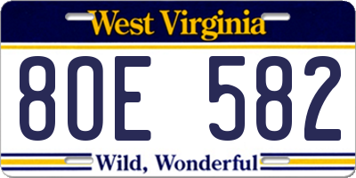WV license plate 8OE582