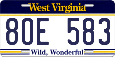 WV license plate 8OE583