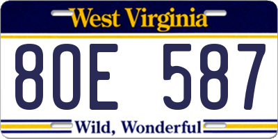 WV license plate 8OE587