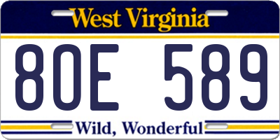 WV license plate 8OE589