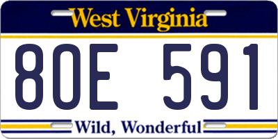 WV license plate 8OE591