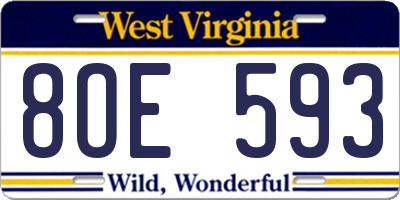 WV license plate 8OE593