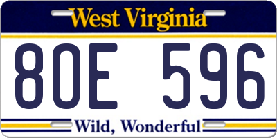 WV license plate 8OE596